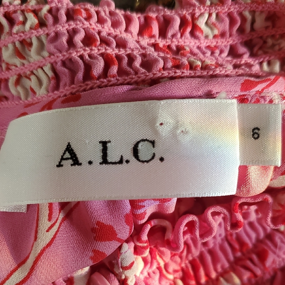 A.L.C. Pink Floral Silk Barbiecore Dress Sz 6 - Picture 8 of 13